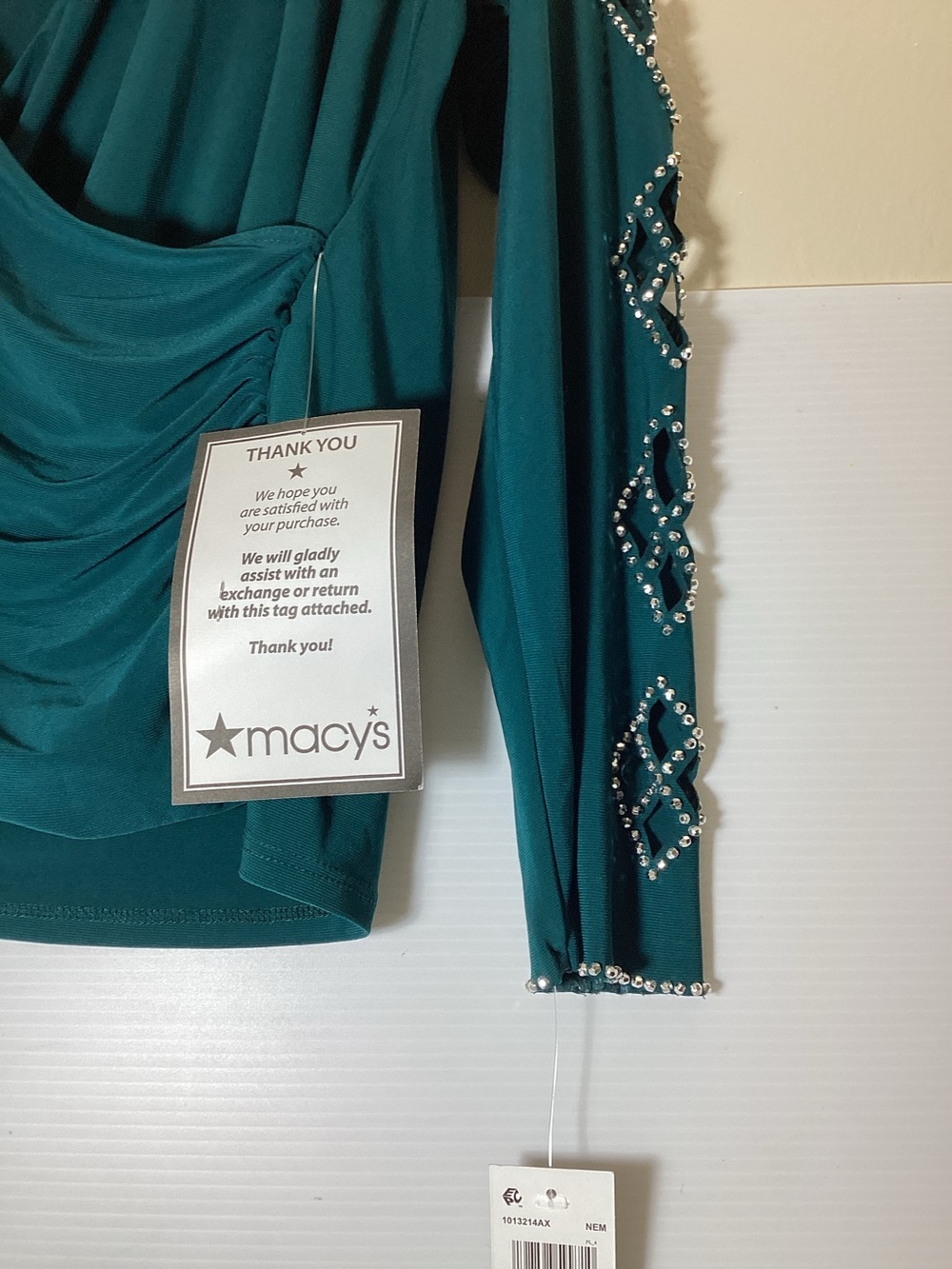 MSK Petite Faraj Long Sleeves Faux Wrap Top ONLY AVAILABLE IN EMERALD GREEN - Picture 3 of 4
